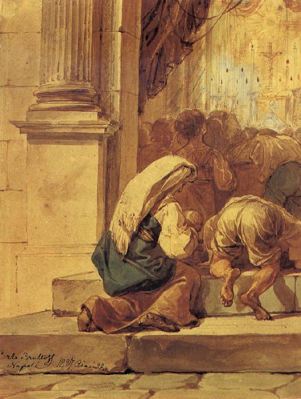 Karl Briullov Scene on the threshold of a church Sweden oil painting art
